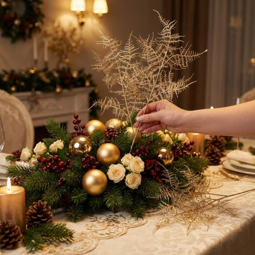 Fougère artificielle décorative Noël champagne 54 cm – Lot de 2 | Floristik24.fr