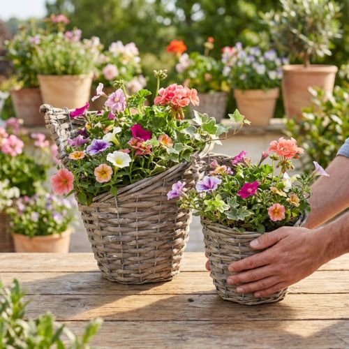 Ensemble de 2 cache-pots en osier naturel Ø12,5cm et Ø20cm avec doublure | Floristik24.fr
