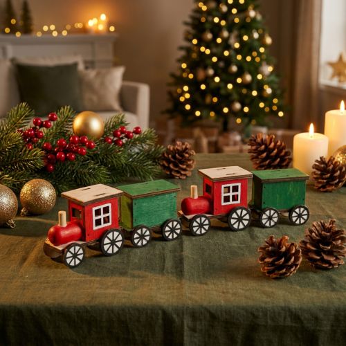 Train de Noël décoratif en bois - Lot de 4 locomotives H7,5 cm | Floristik24.fr