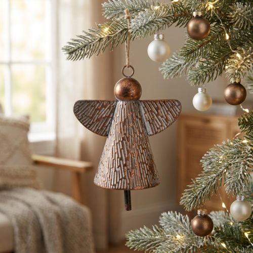 Décoration Cloche Ange en Métal Bronze 19,5x12x19 cm Style Vintage | Floristik24.fr