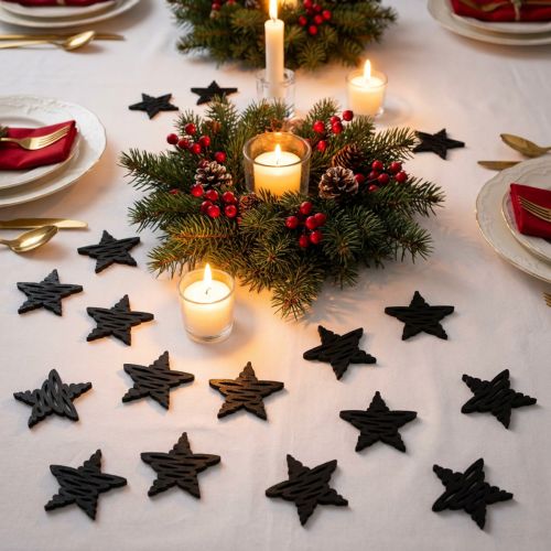 Étoiles décoratives en bois noir Ø4 cm - Lot de 72 pièces | Floristik24.fr