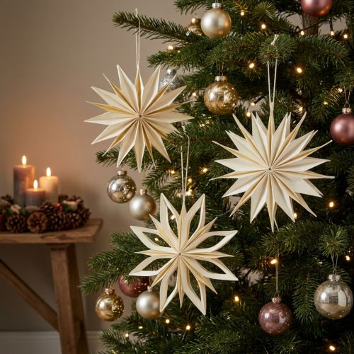 Lot de 6 étoiles en papier blanc et or 15 cm pour décoration de Noël | Floristik24.fr