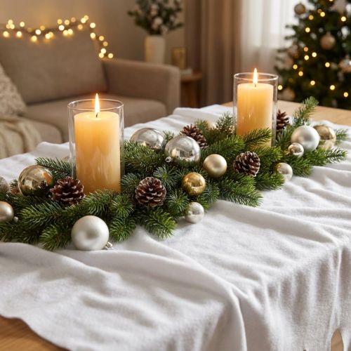 Chemin de table enneigé blanc 100×270 cm pour décoration hivernale acheter | Floristik24.fr