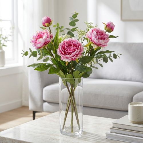 Fleurs artificielles pivoines longues tiges roses 70 cm (lot de 3) | Floristik24.fr