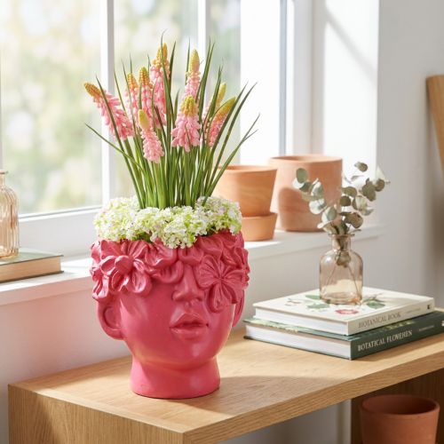 Pots décoratifs buste en résine rose 13,5 × 13 × 14 cm | Floristik24.fr