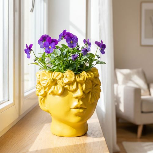 Porte-plante décoratif en résine jaune - Buste 13,5×13×14 cm | Floristik24.fr