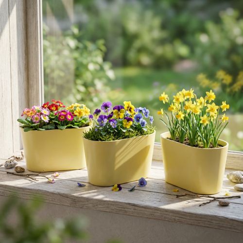 Lot de 3 coupes ovales en plastique jaune marbré 20×10×11 cm | Floristik24.fr