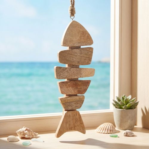 Suspension décorative poisson en bois et corde de jute 27 x 10 cm | Floristik24.fr