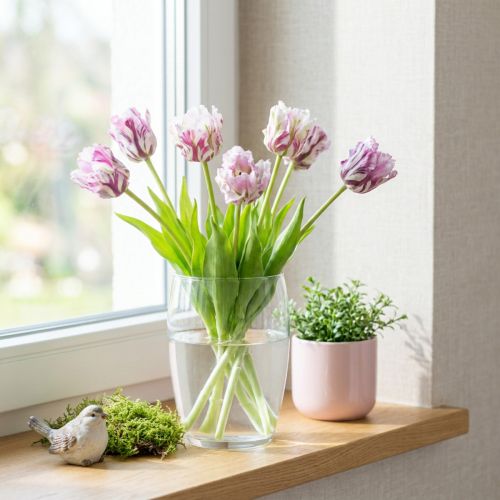 Bouquet de Tulipes Artificielles Parrot Lilas avec 5 Fleurs 40 cm | Floristik24.fr
