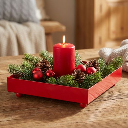 Plateau décoratif carré en métal rouge 15×15 cm - Lot de 2 | Floristik24.fr
