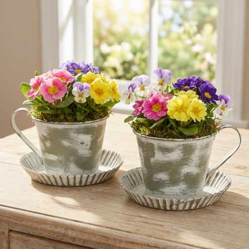 Coupe décorative en métal blanchi antique Ø9cm H8cm 2pcs | Floristik24.fr