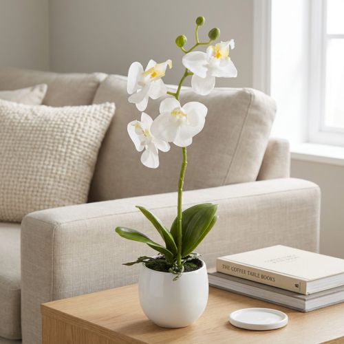 Orchidée artificielle blanche avec pot en céramique 33 cm | Floristik24.fr
