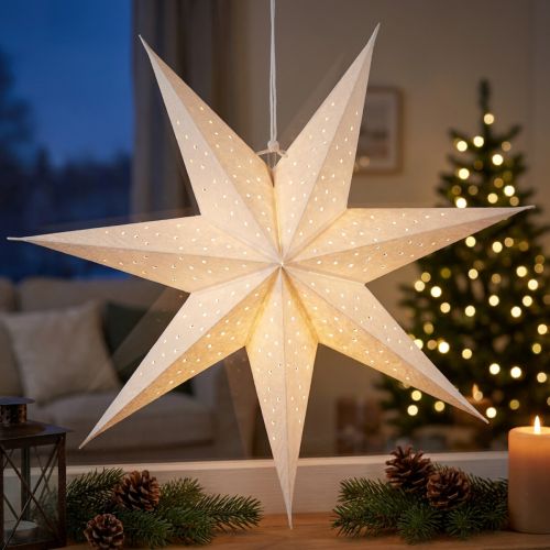 Étoiles en papier blanc à suspendre pour décoration lumineuse de Noël - Lot de 3, 45 cm | Floristik24.fr