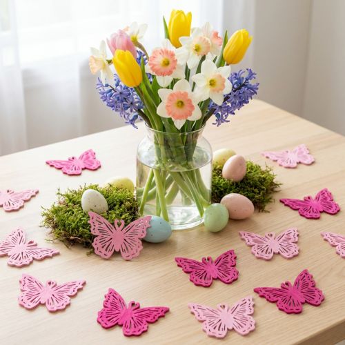 Article Lot de 72 Papillons Décoratifs en Bois 4 cm - Rose, Violet et Lilas
