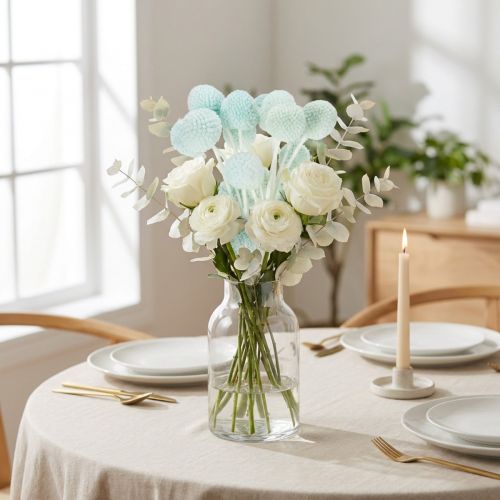 Article Bouquet de fleurs séchées Craspedia 55 cm couleur menthe – Lot de 20