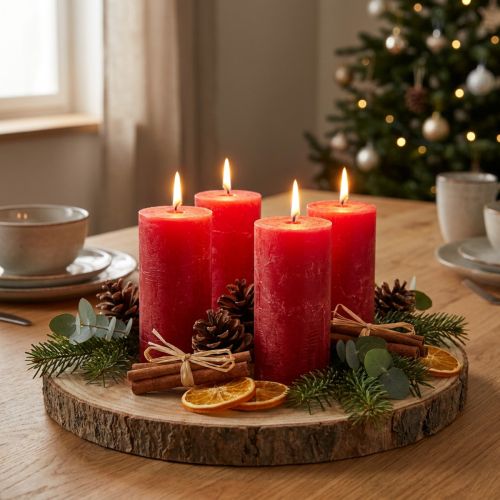 Bougies de couleur unie rouge 50x100mm 4 pcs | Floristik24.fr