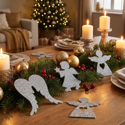 Décoration de Noël Ange en Bois Argenté 8 cm - Lot de 24 | Floristik24.fr