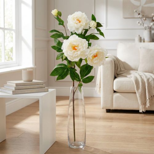 Pivoine artificielle en soie crème blanc 135 cm | Floristik24.fr