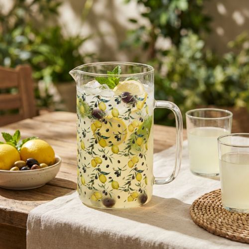 Carafe en Verre avec Motifs Citron et Olive - Hauteur 17 cm | Floristik24.fr