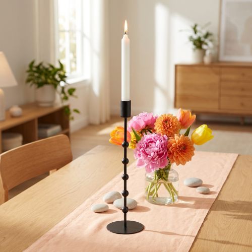 Chandelier en métal noir pour bougie fine H30cm | Floristik24.fr
