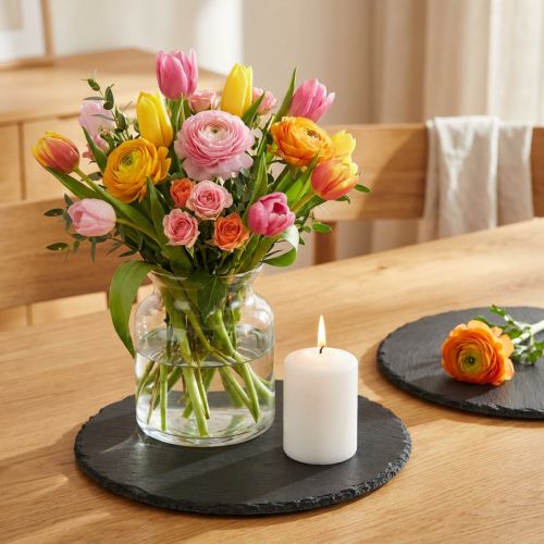 Lot de 4 plateaux ronds en ardoise naturelle Ø20 cm noir | Floristik24.fr
