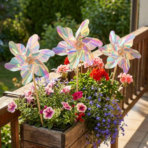 Article Moulins à vent colorés sur tige en bois Ø 8,5 cm - Lot de 10