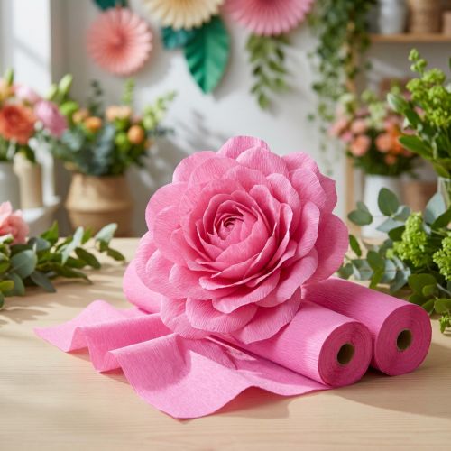 Article Rouleaux de crépon fleuriste rose 10 cm x 250 cm - Lot de 2