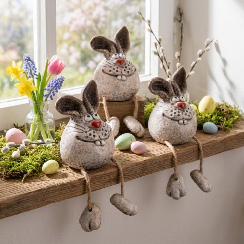 Figurines lapins en céramique déco margelle 6,5×7×9,5 cm - Lot de 3 | Floristik24.fr