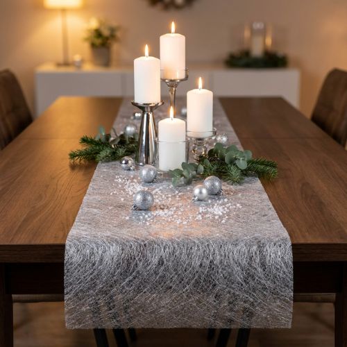 Chemin de table en tissu non tissé argenté 23 cm x 25 m | Floristik24.fr