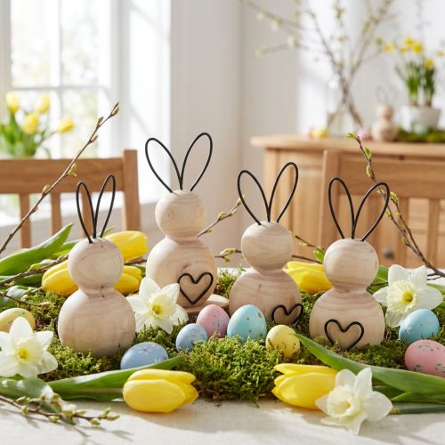 Lot de 6 lapins en bois et métal H10,5 cm pour décoration de Pâques | Floristik24.fr