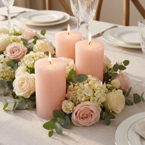 Set de 4 Bougies Cylindriques Rose Pâle 70 x 120 mm pour Décoration et Ambiance Romantique | Floristik24.fr