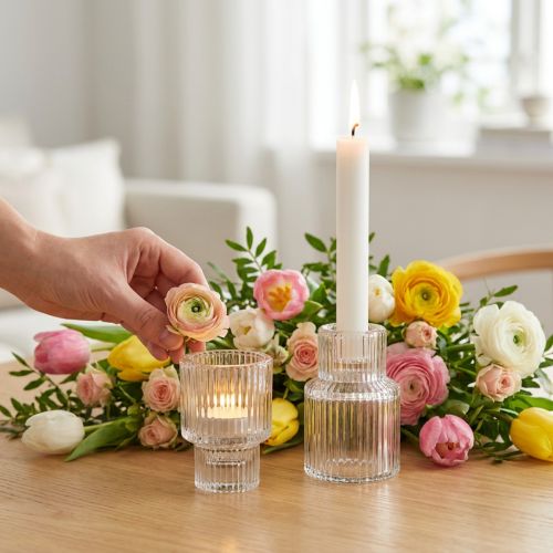 Set de 4 bougeoirs en verre double usage pour bougies fines et chauffe-plats Ø5cm H8cm | Floristik24.fr