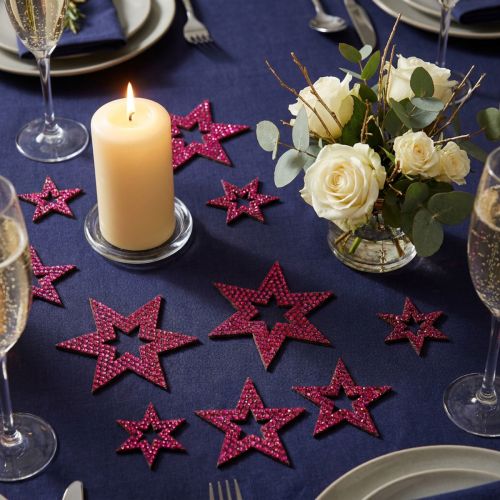 Étoiles Décoratives à Parsemer en Bois Violet Pailleté 3-5 cm - Lot de 48 | Floristik24.fr