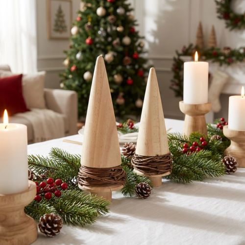 Set de 2 sapins décoratifs en bois naturel 18 cm | Floristik24.fr