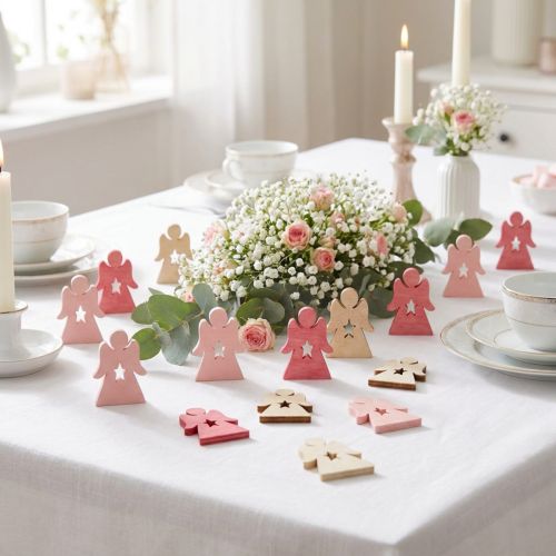 Ensembles de petits anges en bois 4 cm - rose, blanc et rose foncé (lot de 72 pièces) | Floristik24.fr