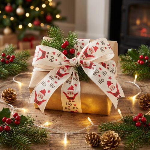 Ruban de Noël avec Père Noël en coton crème 40 mm 15 m | Floristik24.fr