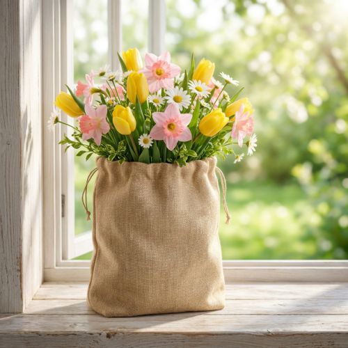 Sac en jute naturel avec doublure plastique 28 × 10 × 40 cm | Floristik24.fr