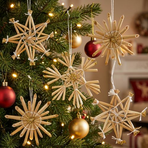 Article Lot de 24 étoiles en paille dorées Ø6cm pour décoration de Noël
