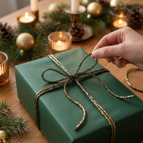 Article Corde brillante en polyester noir et or 3 mm x 20 m pour décoration et emballage cadeau
