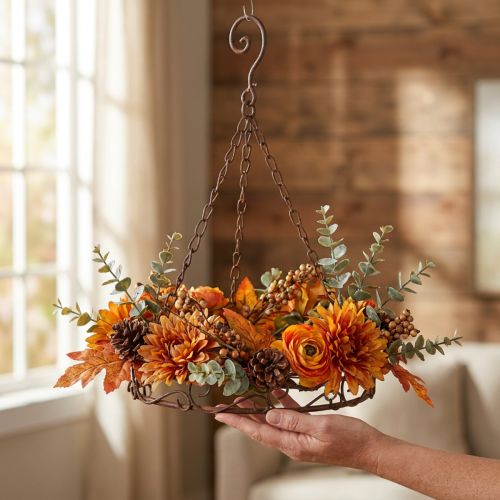 Article Déco cercle en métal avec crochets - Suspension rouille Ø20,5cm