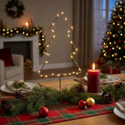 Sapin de Noël LED en métal, 47 cm, éclairage micro-LED blanc chaud, décoration de table intérieure | Floristik24.fr