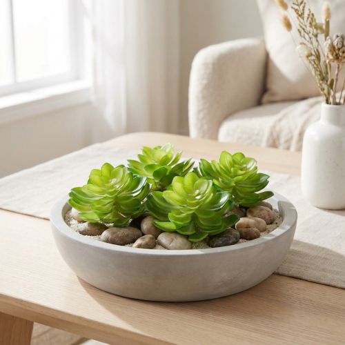 Article Kunstplantes succulentes vertes en ensemble de 4 pour décoration de vase ou bol, 10 cm