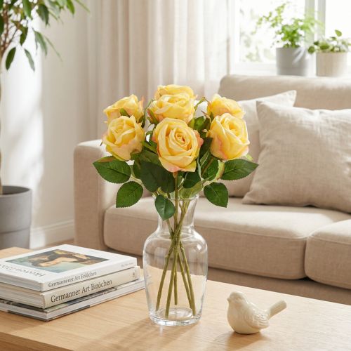Arrangement de roses artificielles jaunes, 44 cm, lot de 6 | Floristik24.fr