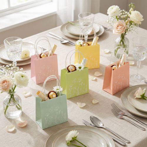 Article Sachet cadeau en papier avec motif floral - 12 cm - Lot de 12