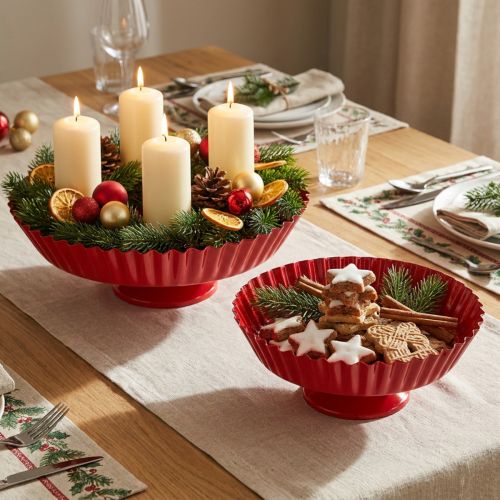 Assiette sur pied Plateau déco rétro Métal Rouge Ø24cm 2pcs | Floristik24.fr