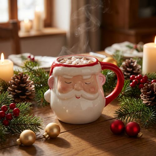 Tasse Noël en céramique Père Noël avec couvercle – H10,5 cm | Floristik24.fr