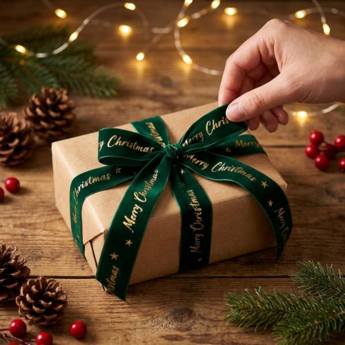 Ruban cadeau, ruban de Noël, ruban velours Vert Joyeux Noël 25mm 20m | Floristik24.fr