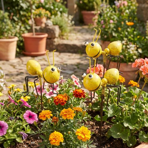 Article Ameise décorative en métal sur tige, couleurs assorties, 46 cm