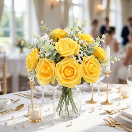 Rose en mousse Ø6cm jaune 27p | Floristik24.fr