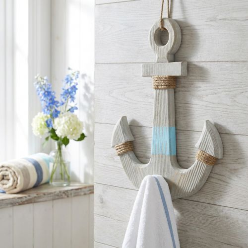 Ancre murale en bois avec corde, décoration maritime vintage, H39 cm | Floristik24.fr